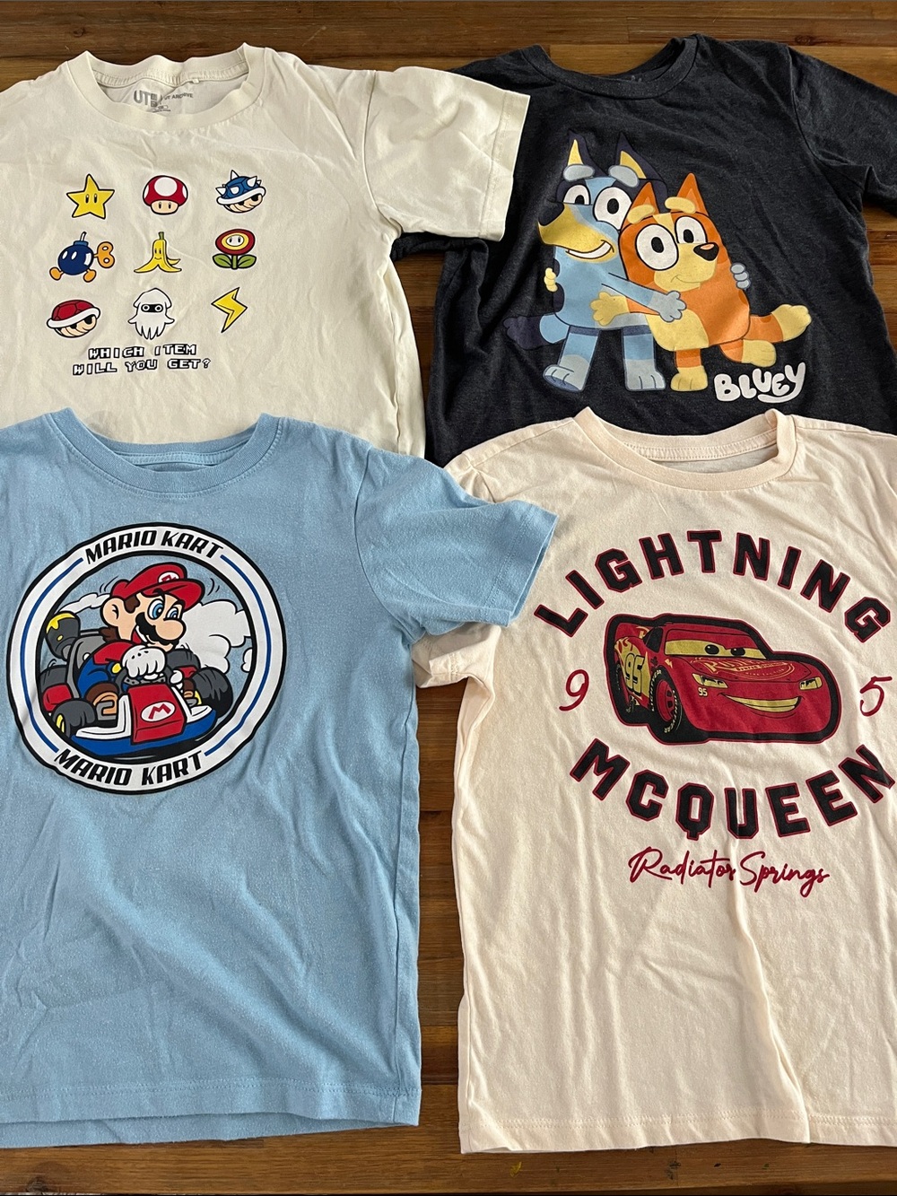 Boys 4pc T-shirts Bundle Short Sleeves Lightning McQueen Super Mario Bluey 7-8